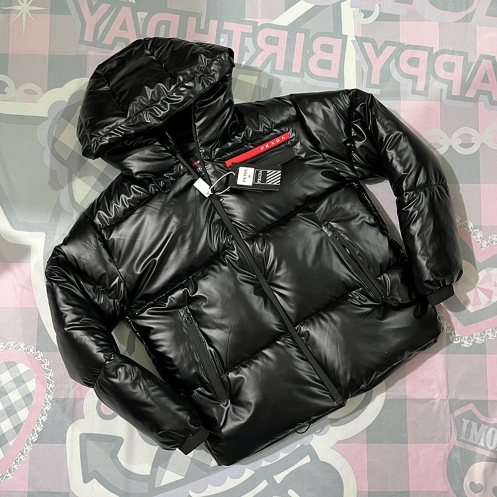 Prada Linea Rossa Red Label Series Black Hooded Down Jacket
